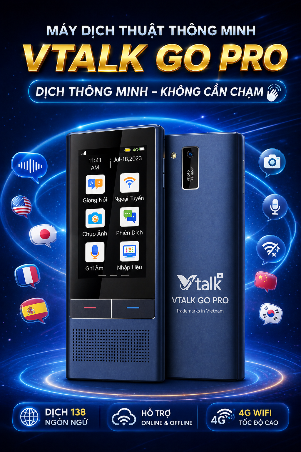 VTalk Go Pro 2026 – Máy Phiên Dịch Việt Nam Được Tích Hợp Esim Dùng Toàn Cầu