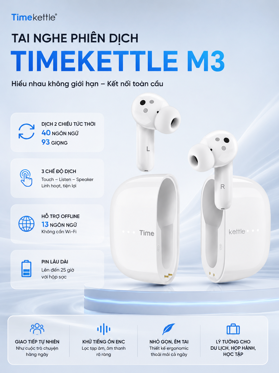 Timekettle M3 – Tai Nghe Phiên Dịch Công Nghệ Dịch Thông Minh Cho Du Lịch, Công Tác Timekettle M3 – Tai Nghe Phiên Dịch Công Nghệ Dịch Thông Minh Cho Du Lịch, Công Tác
