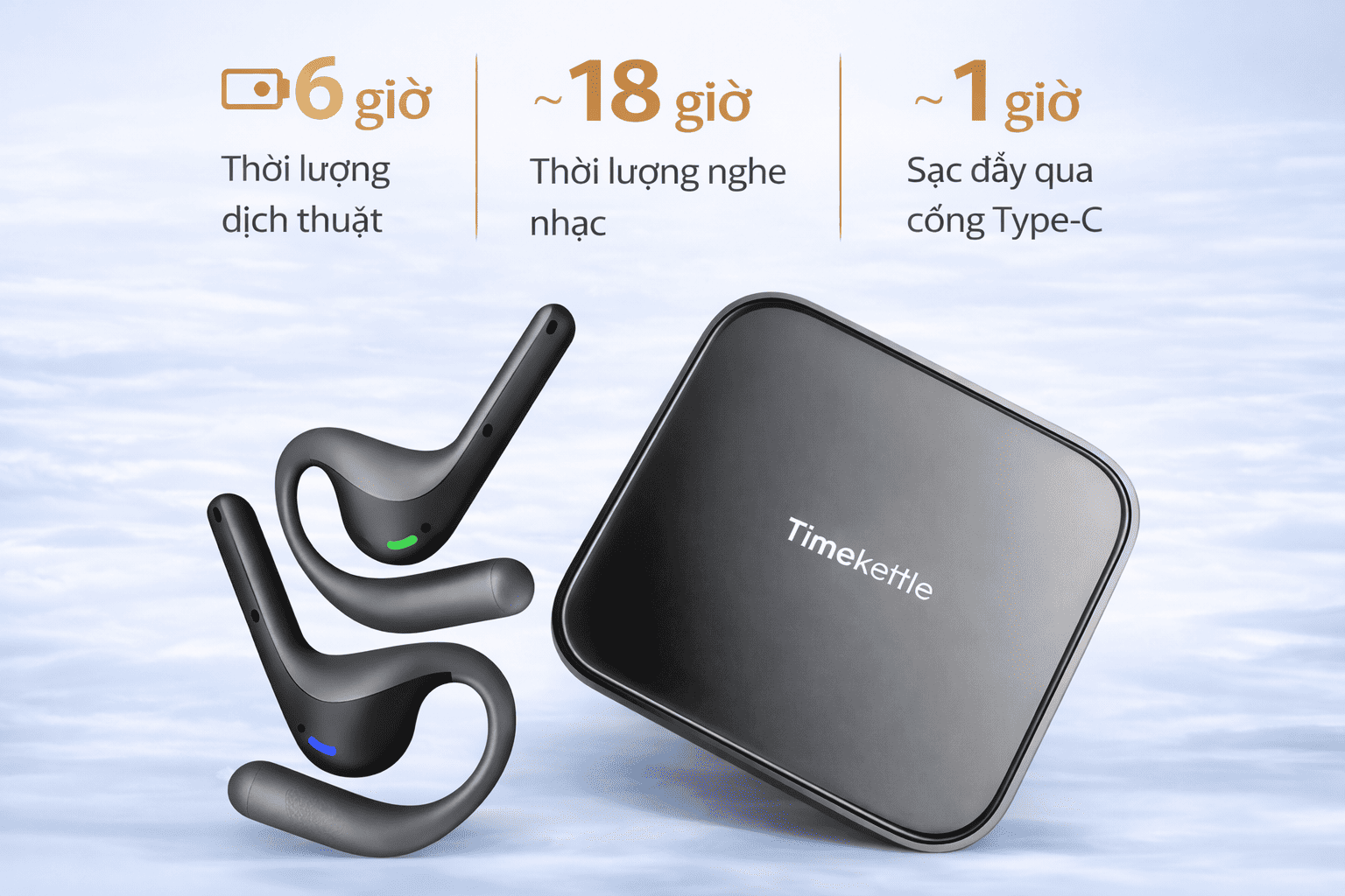Tai nghe phiên dịch W4 Pro hỗ trợ pin dung lượng cao xài cả ngày