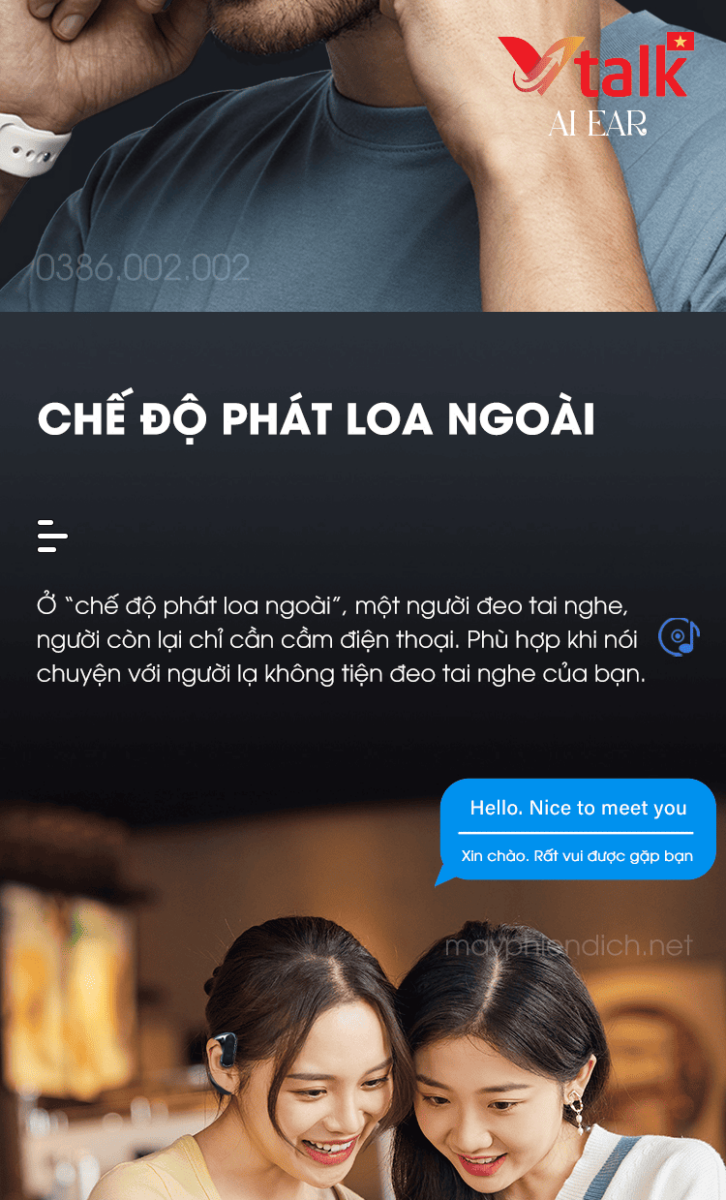 Tai Nghe Phiên Dịch Vtalk AI Ear chế độ phát loa ngoài