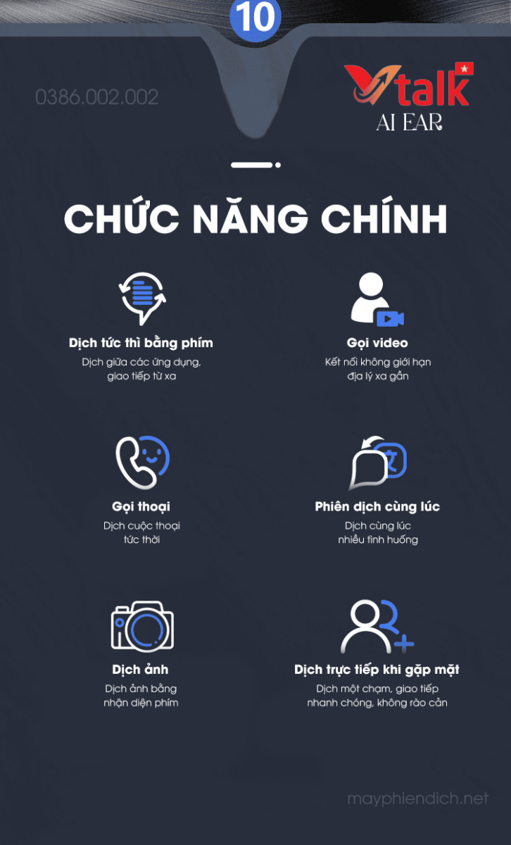Tai Nghe Phiên Dịch Vtalk AI Ear chức năng chính