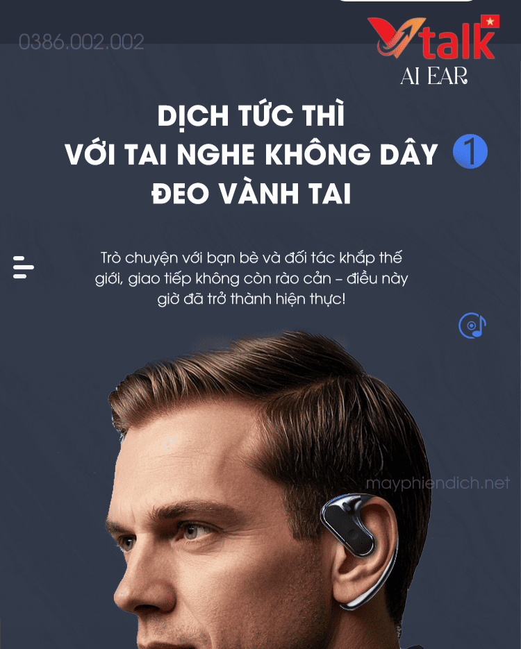 Tai Nghe Phiên Dịch Vtalk AI Ear dịch tức thì với tai nghe không đây đeo vành tai