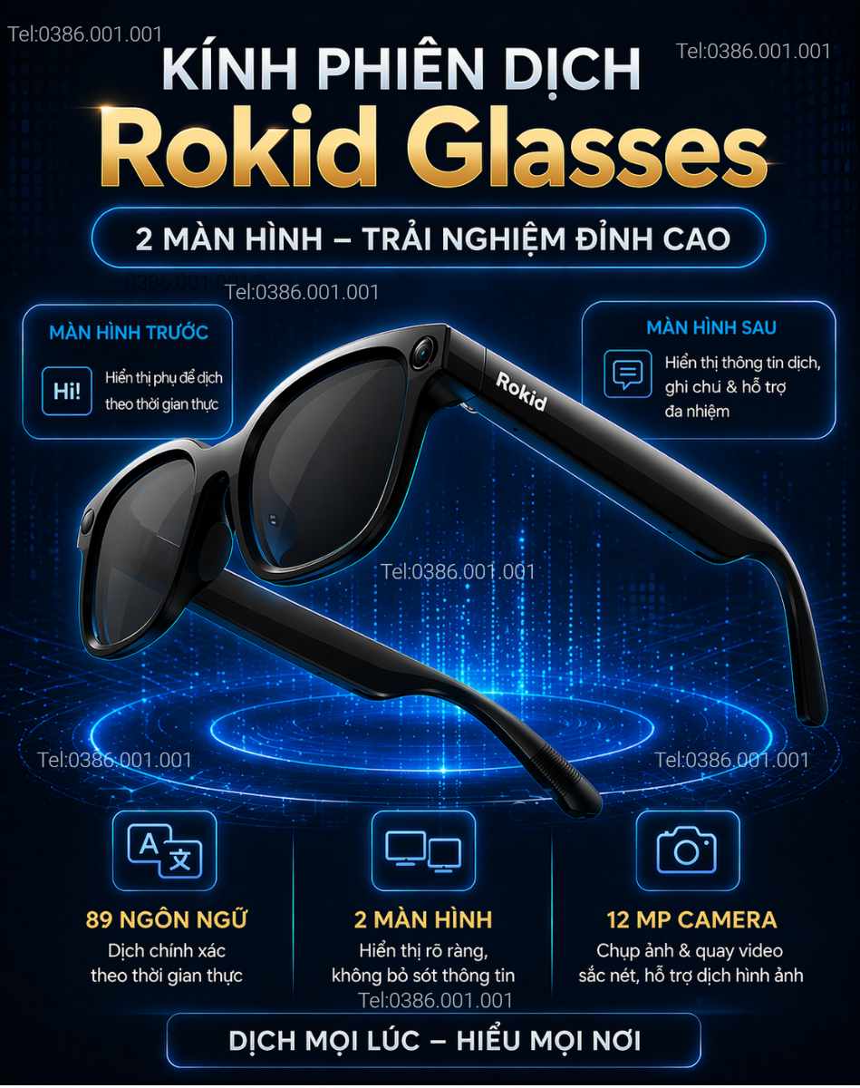 Kính phiên dịch Rokid Glasses 2026 – Kính phiên dịch thế hệ mới Micro-LED bản Global cao cấp