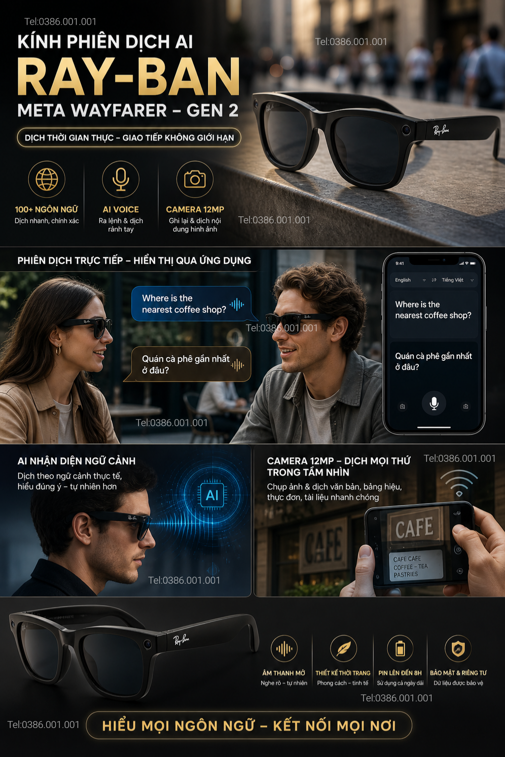 Kính phiên dịch Ray-Ban Meta Wayfarer Gen 2 2026 - Kính Phiên Dịch AI Theo Thời Gian Thực