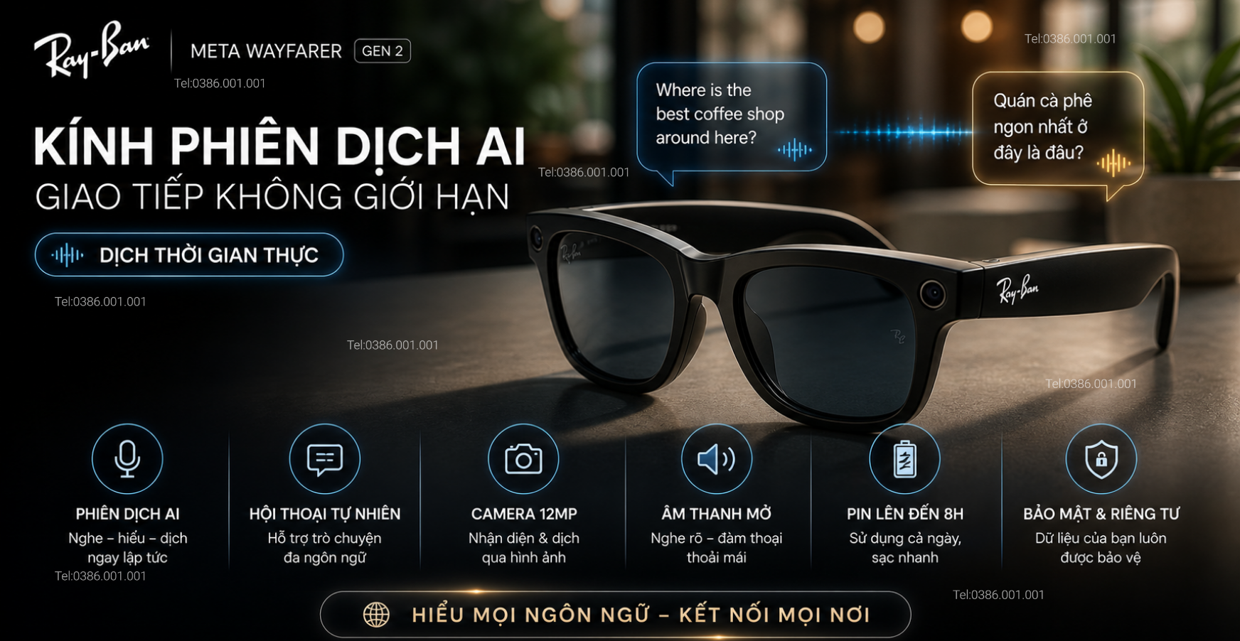 Kính phiên dịch Ray-Ban Meta Wayfarer Gen 2 2026 - Kính Phiên Dịch AI Theo Thời Gian Thực
