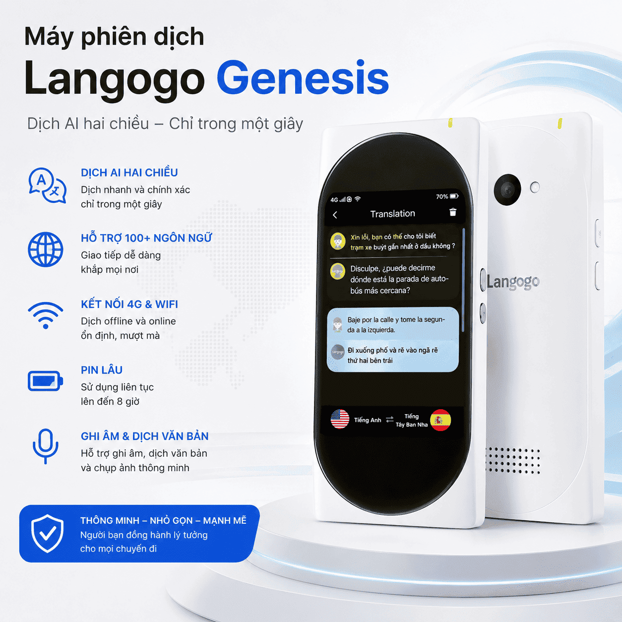 Langogo Genesis 2026- Máy Phiên Dịch Hỗ Trợ 100 Ngôn Ngữ, Sản Xuất Bởi Mỹ