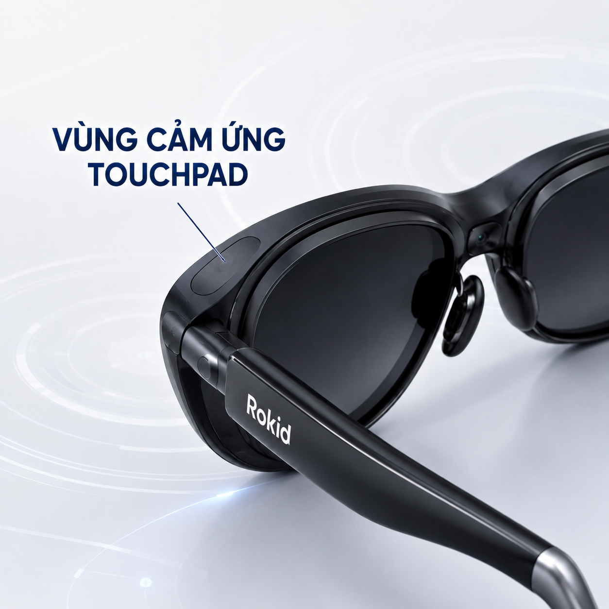 vị trí vùng cảm ứng trên gọng kính AI Rokid.