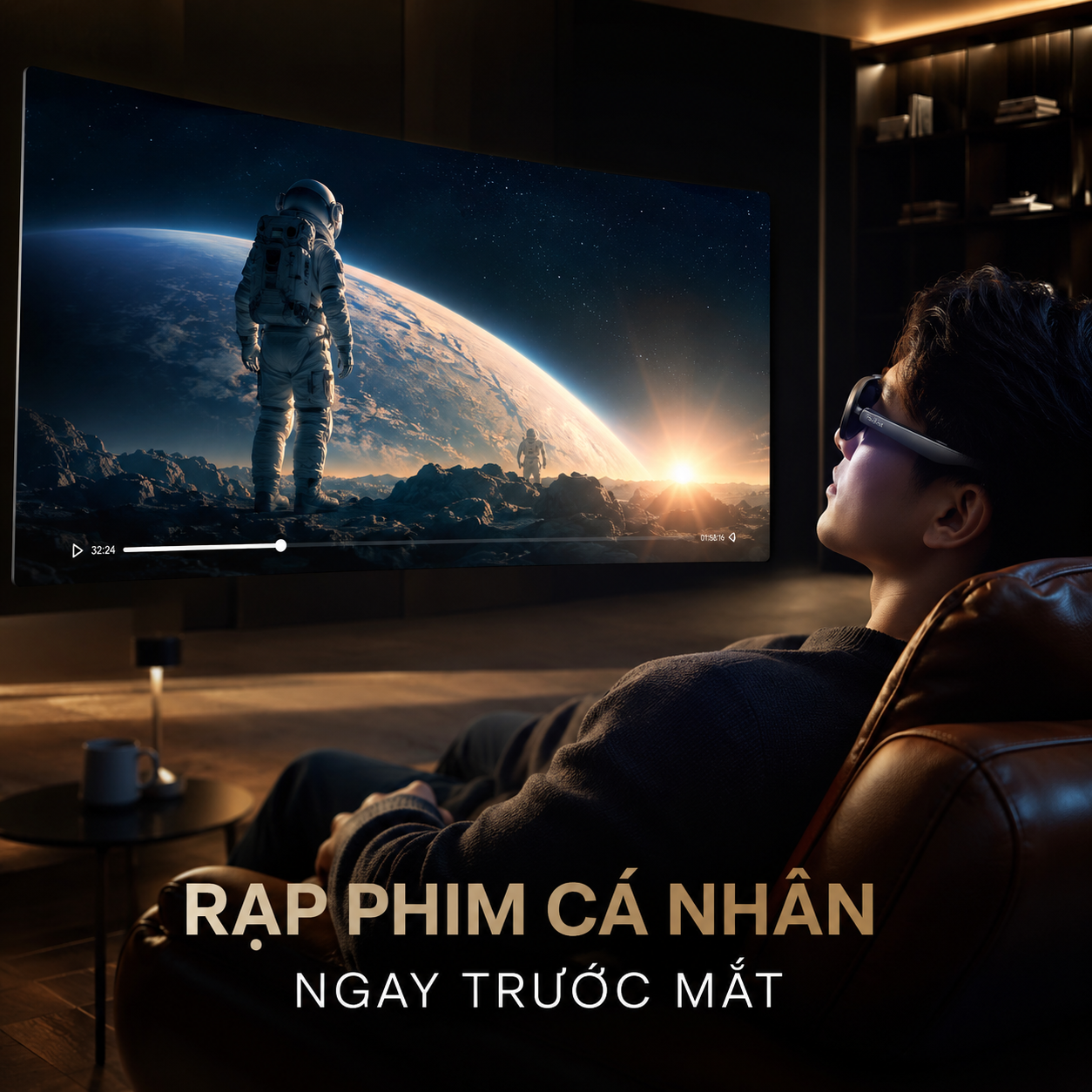 trải nghiệm xem video trực tuyến trên kính AR Rokid Max 2.